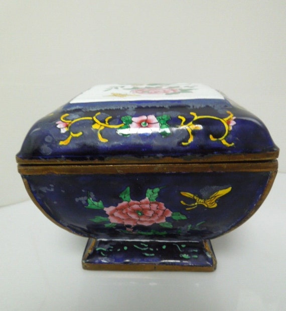 t115 Antique Chinese CLOISONNÉ  Enamel Floral Cov… - image 3