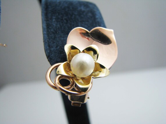 a404 Solid 14k Rose Gold and Yellow Gold Flower a… - image 3