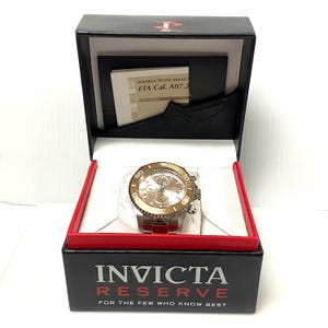 v008 INVICTA Reserve Pro-Diver 500m WR Stainless Steel Champagne Dial Men&#39;s Wrist Watch #13986 Flame-Fusion Crystal +Box