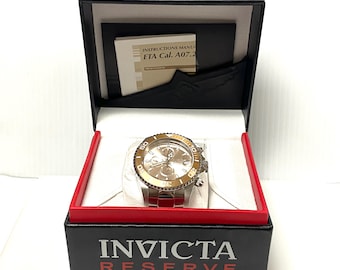 v008 INVICTA Reserve Pro-Diver 500m WR Stainless Steel Champagne Dial Men's Wrist Watch #13986 Flame-Fusion Crystal +Box