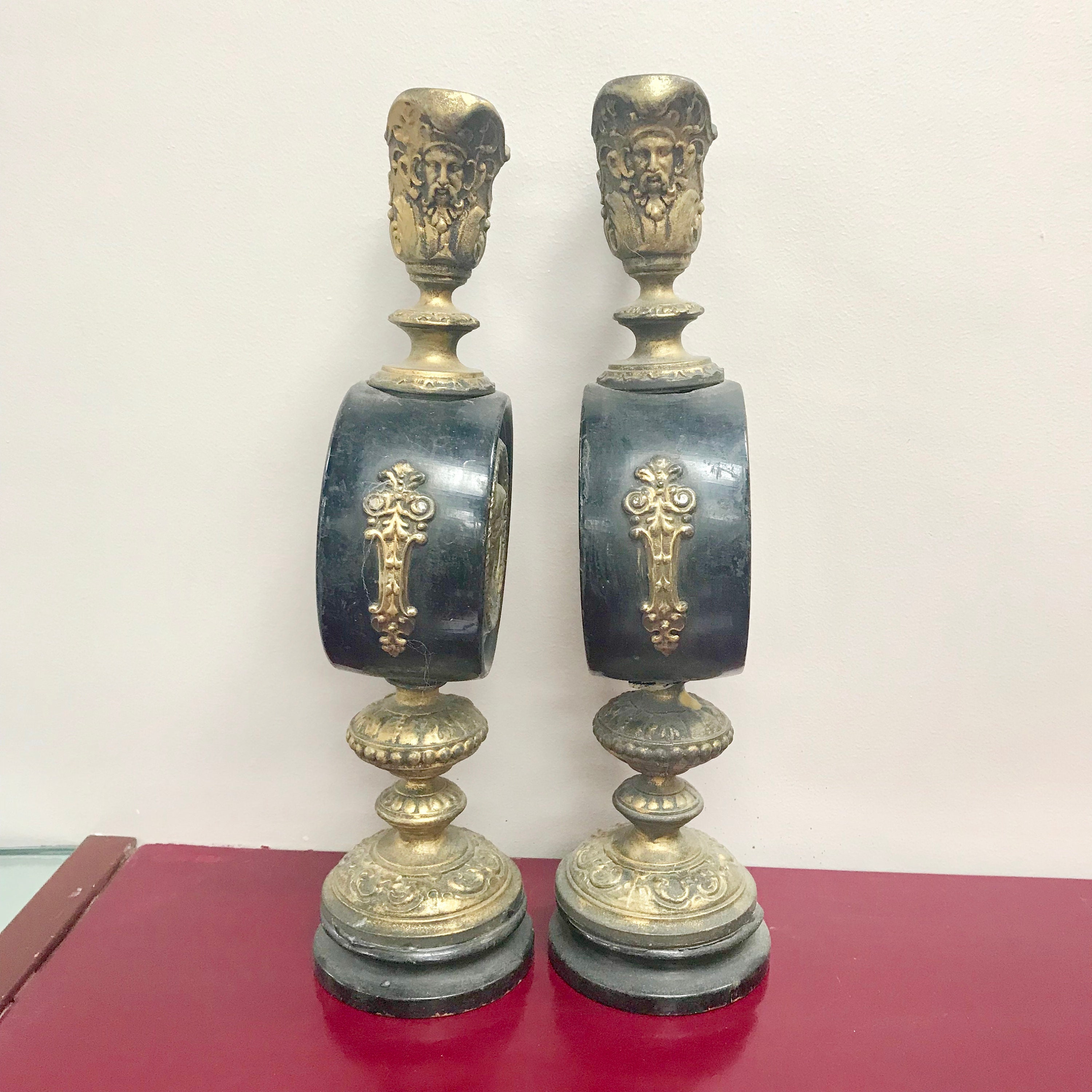 F246 Antique 1800's Ansonia Newton W/2 Decanters Bronze Miniature