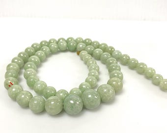 v077 Hermoso collar vintage de cuentas de jade verde natural de 35" de largo