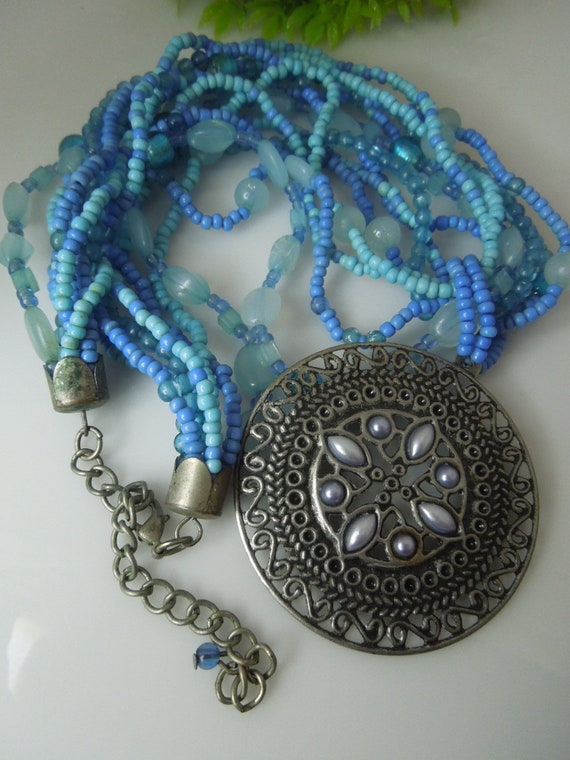 q277 Vintage Beautiful Blue Beads Necklace For Wo… - image 7