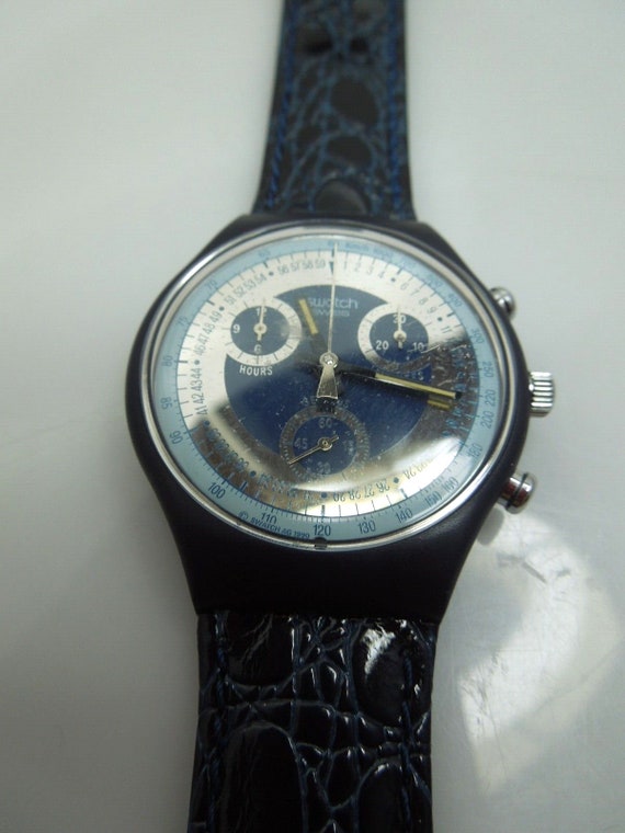 s758 1992 Swatch Watch Silver Star Chrono Chronog… - image 5