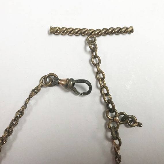 e672 Antique Gold Filled Vest Pocket Watch Chain … - image 2
