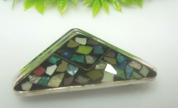 q521 Abalone Shell Sterling Silver Triangle Penda… - image 2