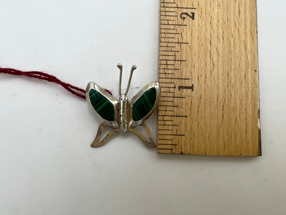 t721 Unique Silver Malachite Butterfly Pin - image 6