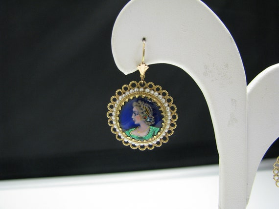 H067 Beautiful Enamel Earrings with Sea Pearls in… - image 3