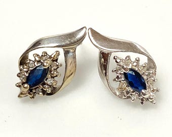 v131 Vintage 10K White Gold Spinel Diamonds Stones Earrings Pierced