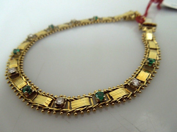 t087 14kt Yellow Gold Emerald Diamond Bracelet 7"… - image 3