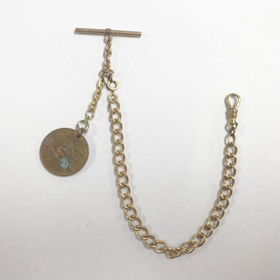e722 Vintage Gold Filled Vest Pocket Watch Chain with… Gem