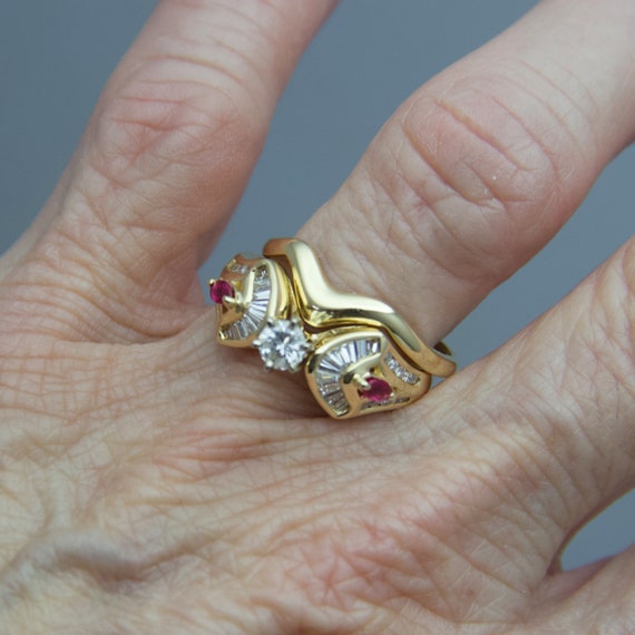 d551 14k Yellow Gold Diamond & Ruby Engagement Ri… - image 6