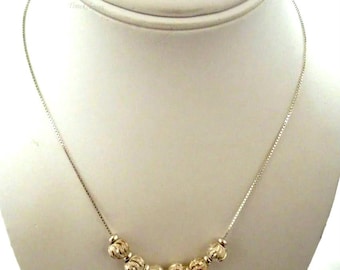 r994 Vintage Elegant Sterling Silver 8mm Laser/Diamond Cut  Beads Necklace 16"Italy