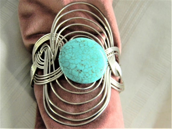 p355 Beautiful Woven Silver tone Wire Cuff Bracel… - image 2