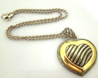 r862 Sterling Silver Italy Rope Chain and Silver Plated Heart Pendant Necklace