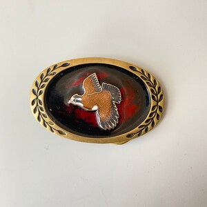 f664 Vintage Solid Brass Enamel Bird Belt Buckle