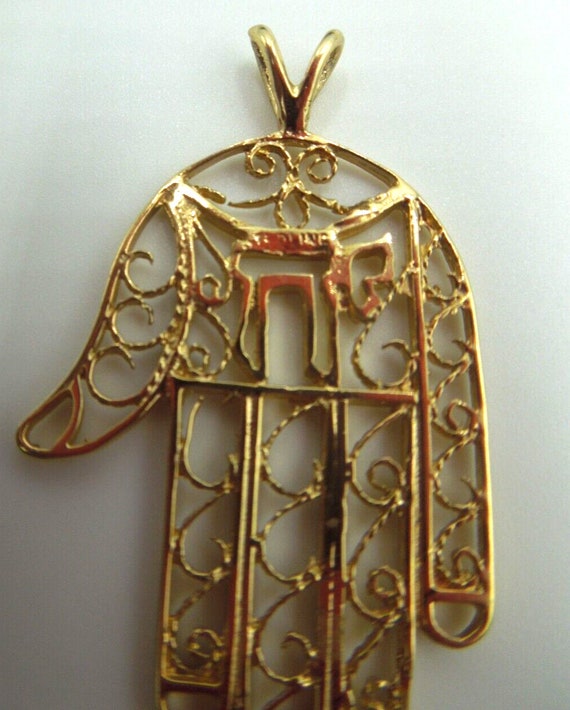 t198 14kt Yellow Gold Filigree Hamsa Pendant,Jewi… - image 3