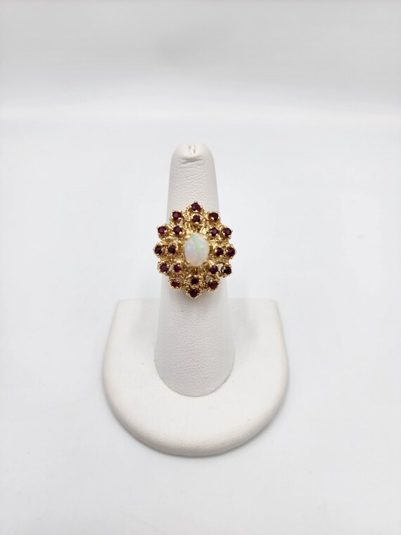 u973 Pretty Ruby and Opal Cluster Ring set in 14k… - image 2