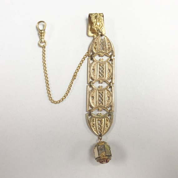 e715 Antique Gold Filled Filigree Links Fob Vest … - image 1