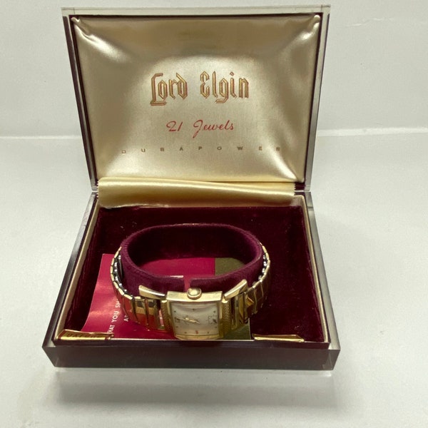 m384 Vintage Lord Elgin 14K Gold Filled 21J Men's Wrist Watch in Original Box