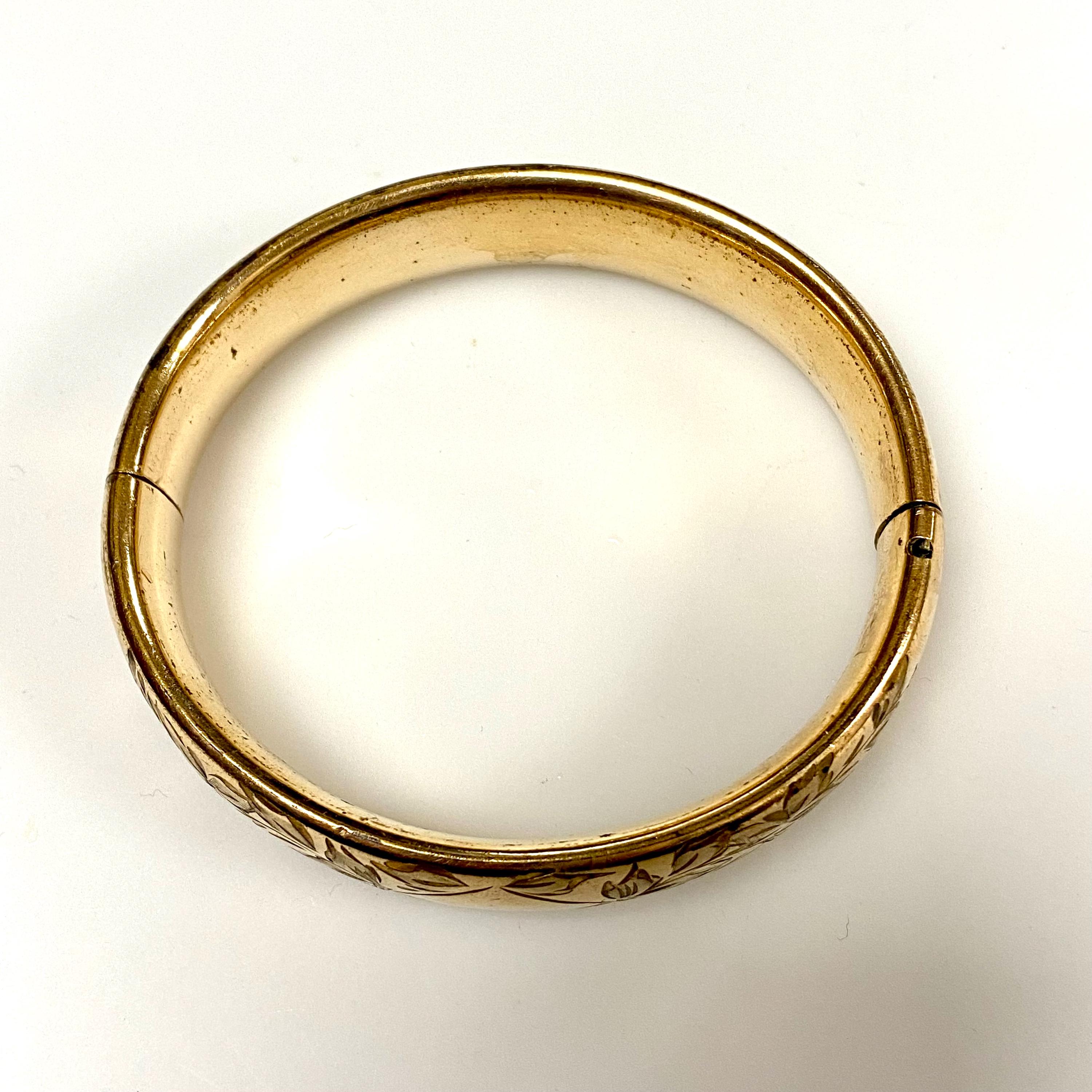 U870 Vintage Gold Filled Hinged Carved Floral Bangle Bracelet - Etsy