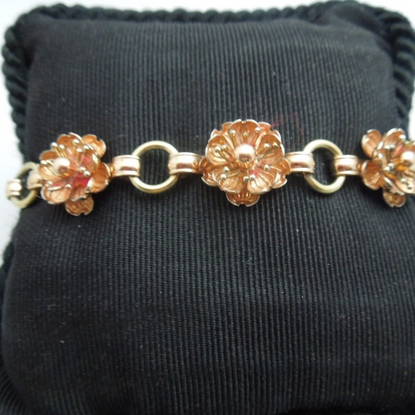 q129 Beautiful Krementz Gold Filled Flower Bracelet For Lady Size-7"