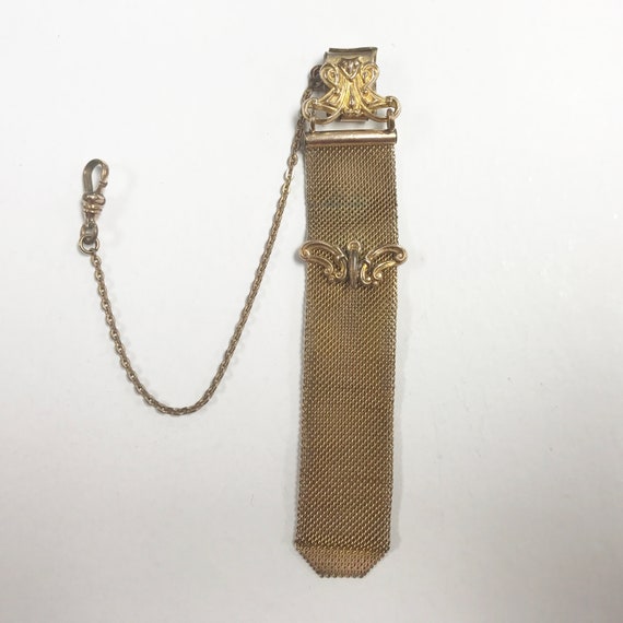 e718 Antique Gold Filled Mesh Fob Vest Pocket Wat… - image 1