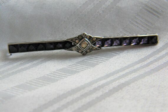 p057 Gorgeous Silver Bar Brooch with Purple and C… - image 1