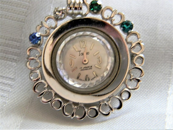 h438 Beautiful Silver tone Pendant Watch with Col… - image 2