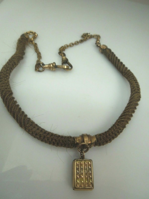q814 Victorian Era 1800 s Woven Hair Chain Neckla… - image 10