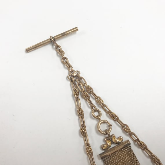 e499 Antique Gold Filled Mesh Fob Vest Pocket Wat… - image 2