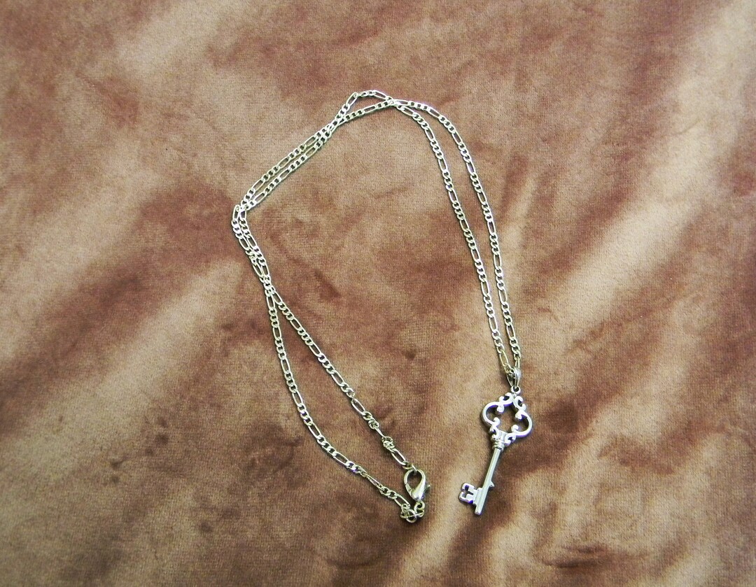 P416 Nice Sterling Silver Figaro Chain With a Skeleton Key Pendant - Etsy