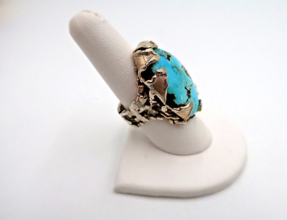 t387 Vintage Turquoise Mens Ring Sterling Silver … - image 7