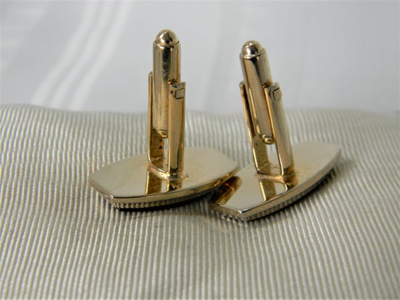 j923 Handsome Rectangle Shields Gold Tone Cufflin… - image 5