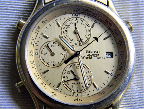 P178 Nice Men's Seiko World Timer Chronograph Gold Tone - Etsy