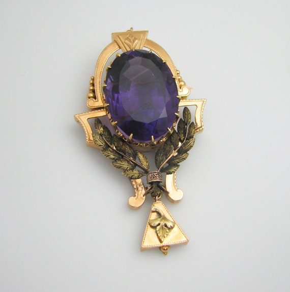 g048 Ornate Convertible 14k Yellow Gold Amethyst … - image 1