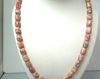 s107 Vintage Polished Pink Agate Necklace  19"