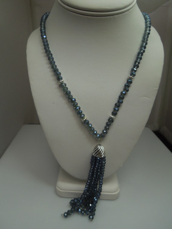 q280 Vintage Glass/ Crystal Beads Long Necklace B… - image 2