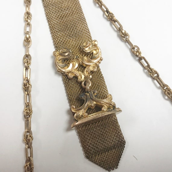 e499 Antique Gold Filled Mesh Fob Vest Pocket Wat… - image 3