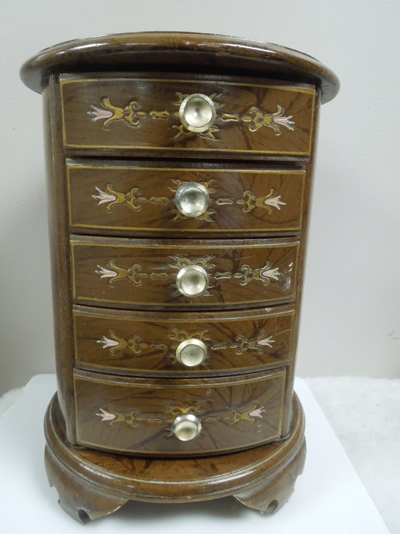Q959 Vintage Wooden Musical Jewelry Box 5 Drawer Jewelry 