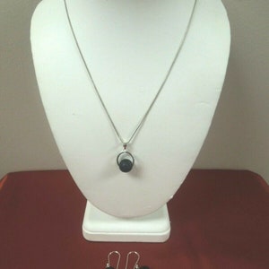 q781 Unique Black Lava Volcano Rock Sterling Silver Statement Necklace and Earrings Jewelry Set