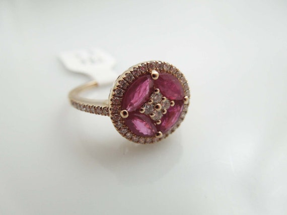 g557 Lovely Ladies 14kt Rose Gold Ruby and Diamon… - image 1