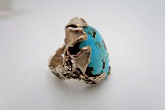 t387 Vintage Turquoise Mens Ring Sterling Silver … - image 2
