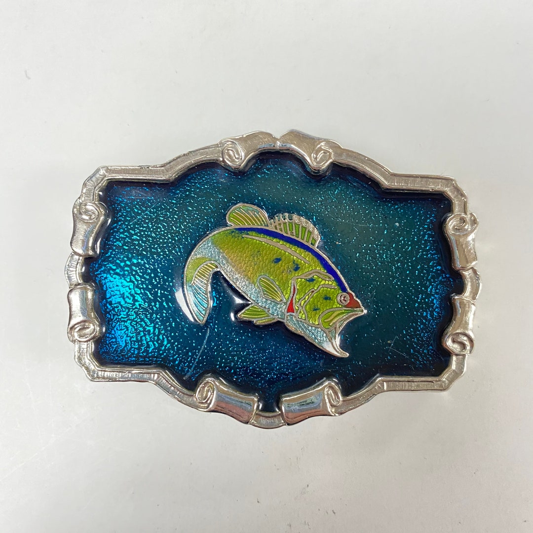 F533 Vintage Fish in Blue Enamel Made in USA Limited Edition Belt Buckle 