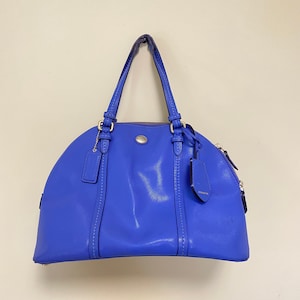 m345 Vintage Coach Peyton Leather Cora Domed Satchel F25671 SV/CERULEAN BLUE