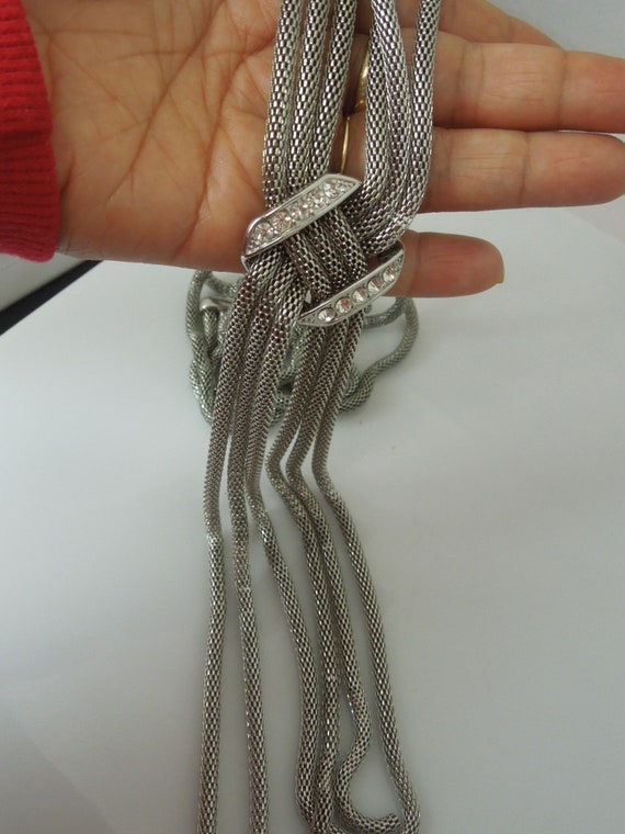 q394 Vintage Silver Tone 3 Strands Snake Chain Ne… - image 5