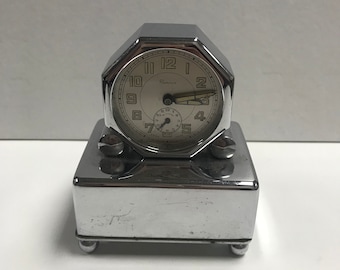 f138 Vintage Renova Ard Deco Miniature Musical Swiss Clock 1930's