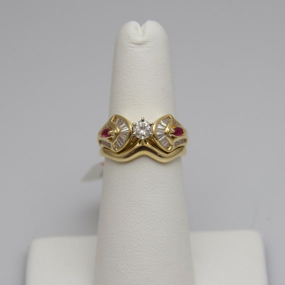 d551 14k Yellow Gold Diamond & Ruby Engagement Ri… - image 4