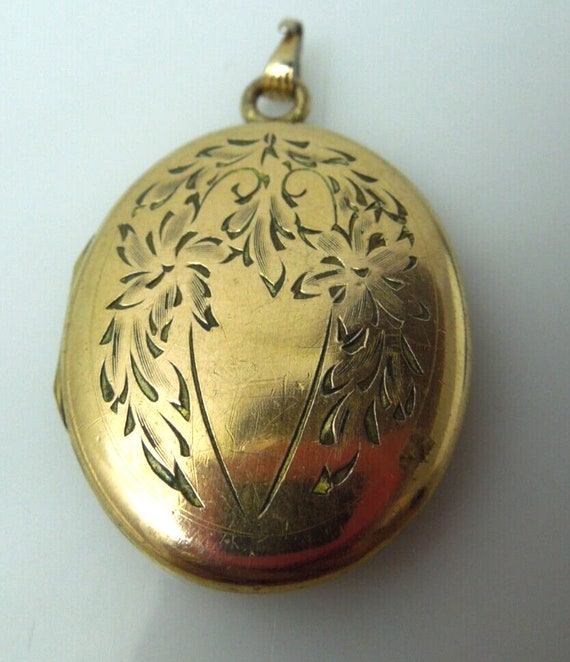 s895 Vintage Gold Filled Oval Cabochon Floral Etch