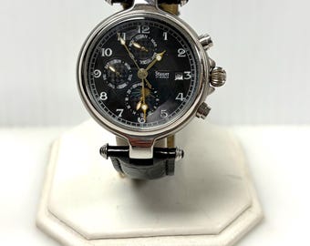 w052 Stauer Noire Automatic Men' Wrist Watch Vintage-style Black Dial Stainless